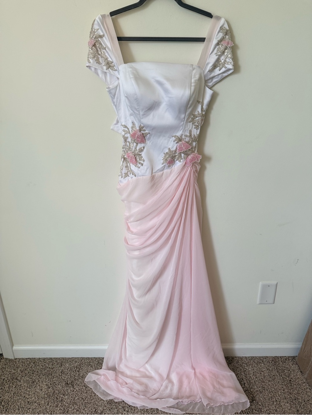 NWT GNL Couture Floral Draped Strapless Long Maxi Gown Pink/White Women’s - Picture 6 of 10
